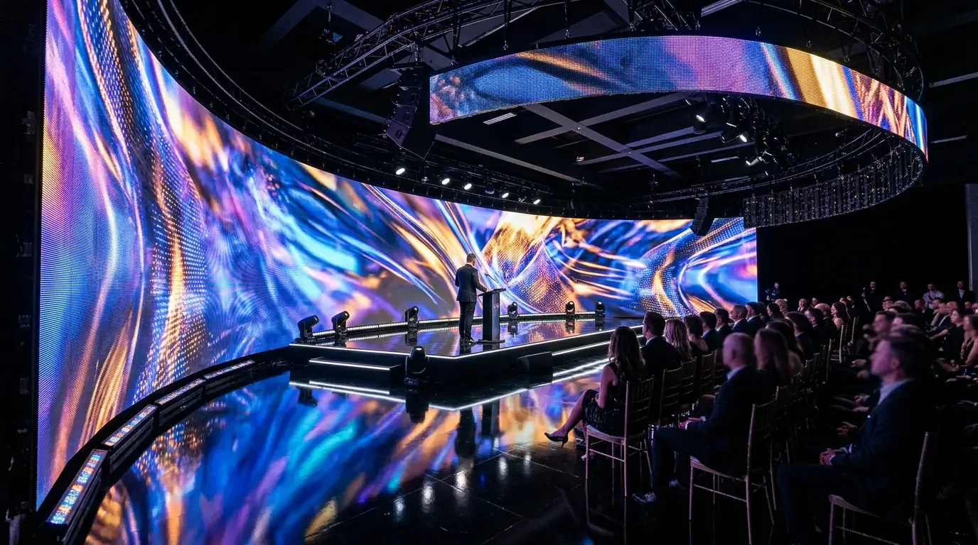 Alquiler de pantalla LED curva US Series Pantalla LED curva US Series instalada en un evento profesional
